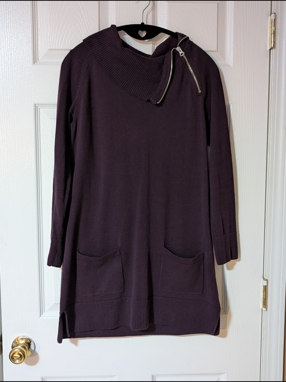 Zip Neck Sweater Tunic - Deep Plum